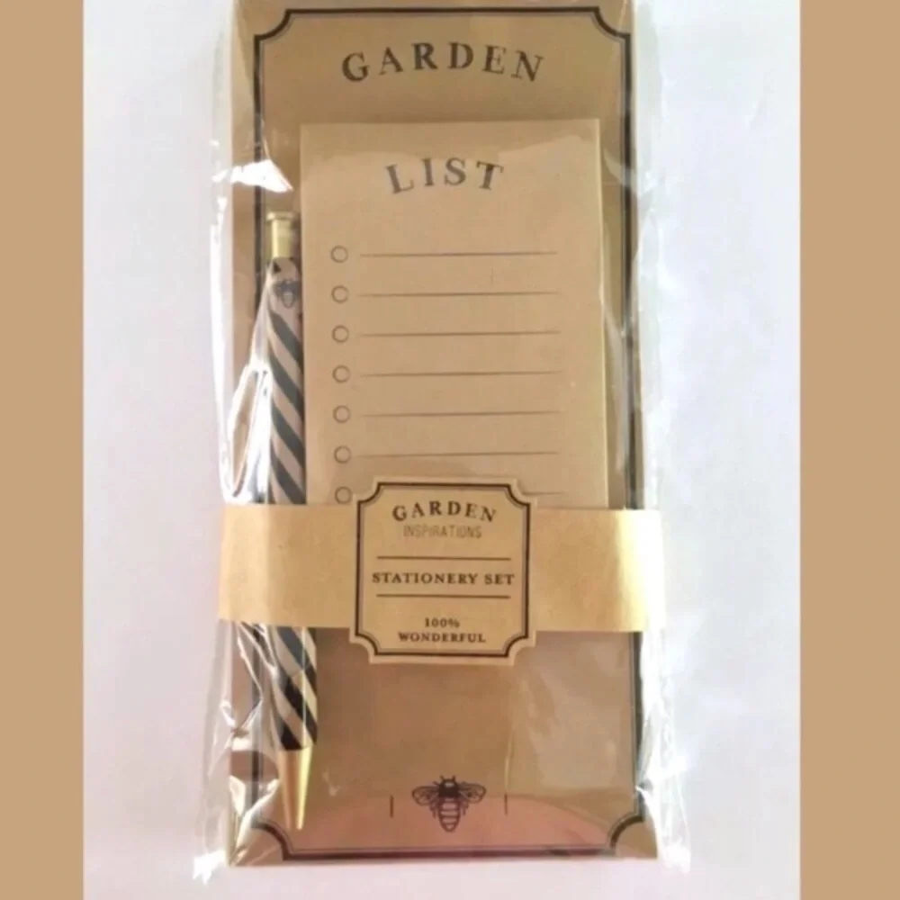 Stationery Set Pen Bumble Bee Kraft List Pad Sticky Notes Natural Garden Party